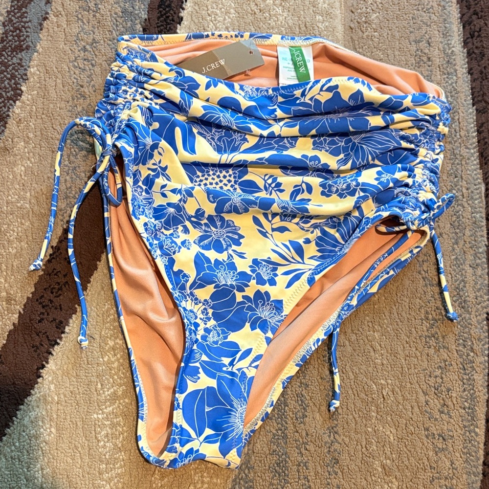 J. Crew Blue and Cream Floral Bikini Bottom